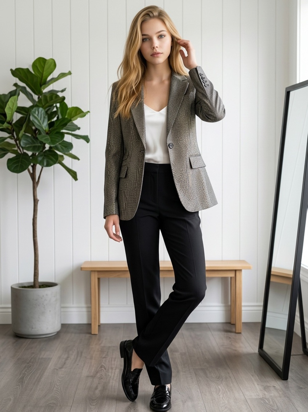 Zara Basic Houndstooth Blazer- Size Small